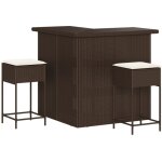 Ensemble de bar de jardin 3 pcs et coussins brun r�sine tress�e vidaxl