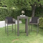 Ensemble de bar de jardin 3 pcs et coussins rsine tresse gris