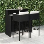 Ensemble de bar de jardin 3 pcs et coussins r�sine tress�e noir - vidaxl