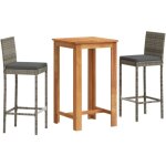 Ensemble de bar de jardin 3 pcs gris bois massif acacia rotin vidaxl