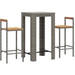 Ensemble de bar jardin 3 pcs gris poly rotin / bois massif acacia