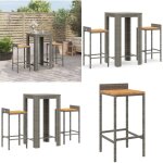 Ensemble de bar jardin 3 pcs gris poly rotin / bois massif acacia - ensemble salon de jardin - mobilier ...
