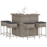 Ensemble de bar de jardin 5 pcs avec coussins gris poly rotin vidaxl