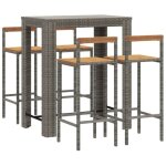 Ensemble de bar jardin 5 pcs gris poly rotin / bois massif acacia vidaxl