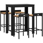 Ensemble de bar jardin 5 pcs noir poly rotin / bois massif acacia vidaxl