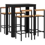 Ensemble de bar jardin 5 pcs noir poly rotin / bois massif acacia vidaxl