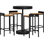 Ensemble de bar jardin 5 pcs noir poly rotin / bois massif acacia vidaxl