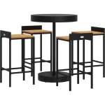 Ensemble de bar jardin 5 pcs noir poly rotin / bois massif acacia vidaxl