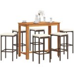 Ensemble de bar de jardin 7 pcs marron bois massif acacia rotin vidaxl