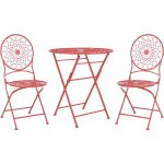 Beliani - ensemble de bistrot en mtal rouge ajour table et 2 chaises pliantes balcon scario