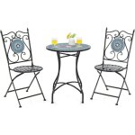 Ensemble bistrot pour patio 3 pices en mtal  motif mosaque, salle  manger avec table ronde et 2 ...