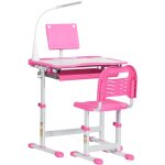 Ensemble chaise et bureau pour enfants - homcom - lampe led, hauteur r�glable, plateau inclin�, support ...