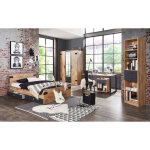 Ensemble chambre adulte imitation ch�ne poutre rechampis graphite - 140 x 200 cm - pegane -