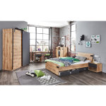 Ensemble chambre enfant / adolescent complte imitation chne poutre, rechampis graphite - 90 x 200 cm ...