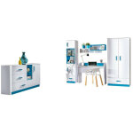 Chambre enfant complte sorviru 107, blanc + turquoise