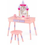 Goplus - ensemble de coiffeuse pour enfants avec miroir amovible, table de maquillage avec tabouret, ...