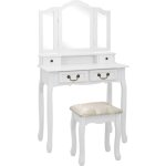 Ensemble de coiffeuse avec tabouret blanc 80x69x141cm paulownia vidaxl