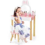 Goplus - ensemble de coiffeuse et tabouret enfant avec miroir amovible en forme de lapin, table de maquillage ...