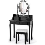 Ensemble coiffeuse avec tabouret et miroir pivotant à 360° et amovible, 10 lumières led à 3 couleurs ... Ensemble coiffeuse avec tabouret et miroir pivotant à 360° et amovible, 10 lumières led à 3 couleurs ...