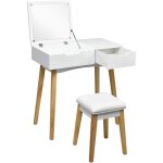 Relax4life ensemble coiffeuse avec tabouret et miroir pliant, table de maquillage avec 1 tiroir et 1 ...