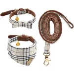Ensemble collier et laisse pour chien, 3 pices rglables n?ud papillon bandana avec clochette pour les ...
