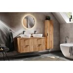 Ensemble complet salle de bain meuble double vasques � poser 120 cm + 2 �l�ments - georgia oak - livraison ...
