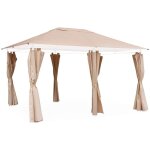 Ensemble complet toile de toit et rideaux beige pour tonnelle 3x4m divio - toile de rechange pergola. ...