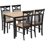 Ensemble de cuisine 4 chaises et table 120 x 75 cm en bois clair et noir style traditionnel pour intérieur ... Ensemble de cuisine 4 chaises et table 120 x 75 cm en bois clair et noir style traditionnel pour intérieur ...