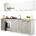Akord - ensemble de cuisine oliwia 2. 4m blanc 240 cm 11 portes 1 tiroir faade bton 240x46x203 cm