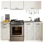 Akord - ensemble de cuisine oliwia g1 blanc 180 cm 6 portes 1 tiroir fa�ade b�ton 6 �tag�res 180x46x174 ...