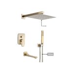 Ensemble de douche à effet pluie doré, pomme de douche ultra fine, boîte intégrée, 16 pouces, 3 voies ... Ensemble de douche à effet pluie doré, pomme de douche ultra fine, boîte intégrée, 16 pouces, 3 voies ...