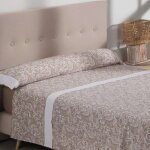 Ensemble de draps beig / blanc nalui atenea tissu en polycoton, lavable � 30� et facile � repasser.