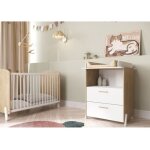 Ensemble duo 60 comprenant 1 lit a barreaux 60 x 120 cm & 1 commode a langer 2 tiroirs - naili - hamilton ...