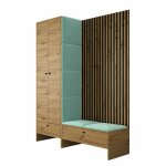 Mobilier1 - meuble d'entre hartford 320, chne artisan + manila 11, 206x145x44cm, stratifi, tapisserie, ...