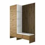 Mobilier1 - meuble d'entre hartford 320, chne artisan + soft 017, 206x145x44cm, stratifi, faux cuir, ...