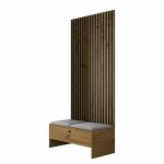 Mobilier1 - meuble d'entre hartford 321, chne artisan + manila 16, 206x85x44cm, stratifi, tapisserie, ...
