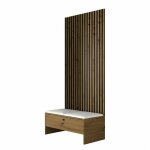 Mobilier1 - meuble d'entr�e hartford 321, ch�ne artisan + soft 017, 206x85x44cm, stratifi�, faux cuir, ...