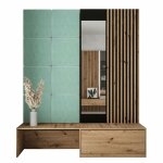 Meuble d'entr�e hartford 322, ch�ne artisan + manila 11, 205x172x42cm, miroir, tapisserie, stratifi�, ...