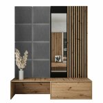 Mobilier1 - meuble d'entre hartford 322, chne artisan + manila 16, 205x172x42cm, miroir, stratifi, ...