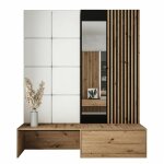 Mobilier1 - meuble d'entr�e hartford 322, ch�ne artisan + soft 017, 205x172x42cm, miroir, stratifi�, ...