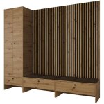 Mobilier1 - meuble d'entre hartford 484, chne artisan + manila 04, 206x230x44cm, stratifi, tapisserie, ...