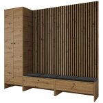Mobilier1 - meuble d'entre hartford 484, chne artisan + manila 18, 206x230x44cm, stratifi, tapisserie, ...