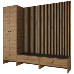 Mobilier1 - meuble d'entre hartford 484, chne artisan + soft 011, 206x230x44cm, stratifi, faux cuir, ...