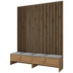 Mobilier1 - meuble d'entre hartford 485, chne artisan + manila 16, 206x170x44cm, stratifi, tapisserie, ...