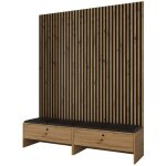 Mobilier1 - meuble d'entre hartford 485, chne artisan + soft 011, 206x170x44cm, stratifi, faux cuir, ...