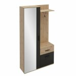 Mobilier1 - meuble d'entre stanton 103, chne artisan + noir, 195x97x30cm, miroir, stratifi,  poser ...