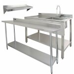 Ensemble evier de cuisine, plan de travail 180cm & 1 etagère murale inox - restaurant, café, bars horeca ... Ensemble evier de cuisine, plan de travail 180cm & 1 etagère murale inox - restaurant, café, bars horeca ...