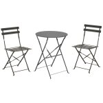 Proloisirs - ensemble guridon de jardin cuba  60 cm - grey + 2 chaises pliante cuba