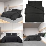 Ensemble de housse de couette noir 200x200 cm coton - housses de couette - linge de lit - literie - drap ... Ensemble de housse de couette noir 200x200 cm coton - housses de couette - linge de lit - literie - drap ...