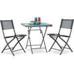 Ensemble de jardin 3 pi�ces, table pliante avec plateau en verre, chaises pliantes, pour jardin et balcon, ...